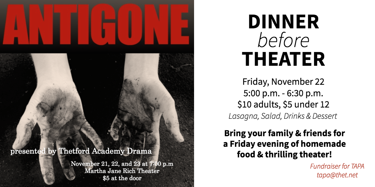 TAPA to Host Dinner (Before) Theater: Nov. 22 TAPA to Host Dinner (Before) Theater: Nov. 22